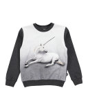 Magine Crewneck Unicorn Sweatshirt, Gray, Size 3-12