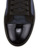 Mixed-Media High-Top Sneaker, Navy 