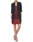 Sleeveless Striped Scoop-Neck Dress, Navy/Rust