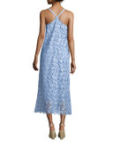 Sleeveless Guipure Lace Midi Dress, Blue