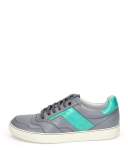 Hologram Leather Low-Top Sneaker, Gray/Green Metallic