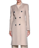 Double-Breasted Ribbed-Collar Coat, Sand