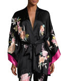 Lola Floral-Embroidered Wrap Robe