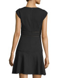 Taylor Waffle-Knit Circle Dress, Black
