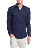 Nate Dot-Print Slim-Fit Sport Shirt, Navy
