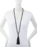 Roni Beaded Necklace with Leather Tassel, Blue