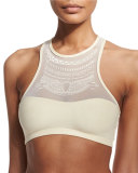 Luna Embroidered-Mesh Halter Swim Top, Keshi Pearl
