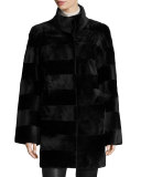 Horizontal-Cut Reversible Mink Stroller Coat, Black
