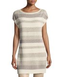 Short-Sleeve Metallic Twill Striped Tunic, Multi
