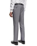 Solid Flat-Front Straight-Leg Trousers, Light Gray