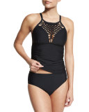 Cabana Solids Crochet-Neck Tankini Swim Top, Black