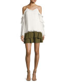 Flirty Tiered Grommet Silk Skirt, Green