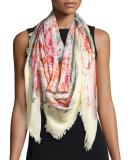 Floral Phoenix Square Scarf, Yellow