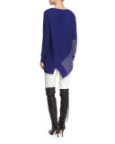 Striped Link-Knit Asymmetric Sweater, Indigo/Multi