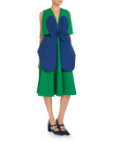 Sleeveless Bicolor Bow Dress, Green/Blue