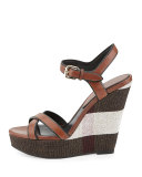 Whelan Crisscross Check Wedge Sandal, Dark Umber Brown