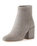 Taye Suede Chunky-Heel Bootie, Gray Frost