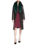 Valinda Leather Trench Coat w/Fur Collar, Black