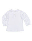 Scallop-Collar Knit Interlock Blouse, Size 2-3