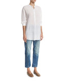 Tonal-Stripe Half-Placket Tunic