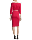 Half-Sleeve Belted Sheath Dress, Lacquer