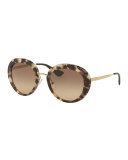 Round Gradient Plastic/Metal Sunglasses, Opal Brown