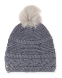Cable-Knit Beanie w/ Pompom, Steel