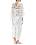 Rachel Long Crochet-Panel Caftan, White