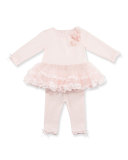 Long-Sleeve Ruffle Tutu Top w/ Leggings, Pink, Size 3-12 Months