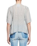 Joy Short-Sleeve Striped Semisheer Top, Blue