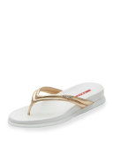 Metallic Sport Thong Sandal, Platino/Bianco