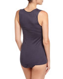 Franca Lace-Inset Seamless Tank, Purple Gray