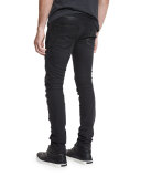 Skinny-Fit Biker Denim Jeans, Black