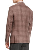 Plaid Linen-Blend Two-Button Blazer