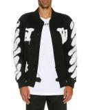Spray-Paint Logo Varsity Jacket, Black