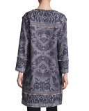 Bree Long Printed Coat, Black Multi