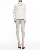 Front-Zip Leather Leggings