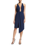 Sleeveless Plunge-Neck Dress, Navy