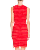 Sleeveless Stripe-Ruffled Sheath Dress, Red
