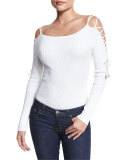 Lace-Up Sleeve Bodysuit, White