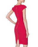 V-Neck Cap-Sleeve Sheath Dress, Berry Pink