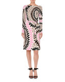 Marilyn Printed Long-Sleeve Boat-Neck Dress, Multi