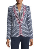 Honeycomb-Print One-Button Jacket, Midnight Blue