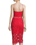 Sleeveless Floral-Lace Bra Dress, Red