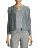 Tweed Bracelet-Sleeve Jacket, Green/Multi
