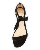 Clarita Suede Ankle-Tie Flat Sandal, Black