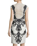 Cap-Sleeve Two-Tone Lace Cocktail Dress 
