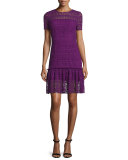 Jacey Lace Short-Sleeve Dress, Garnet