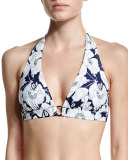 Floral-Print Center-Ring Halter Swim Top