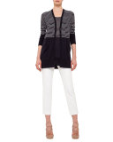 Half-Striped Knit Cardigan, Navy/Cream